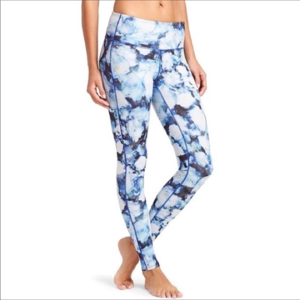 Athleta Blue Floral Crush Chaturanga Tights Pants